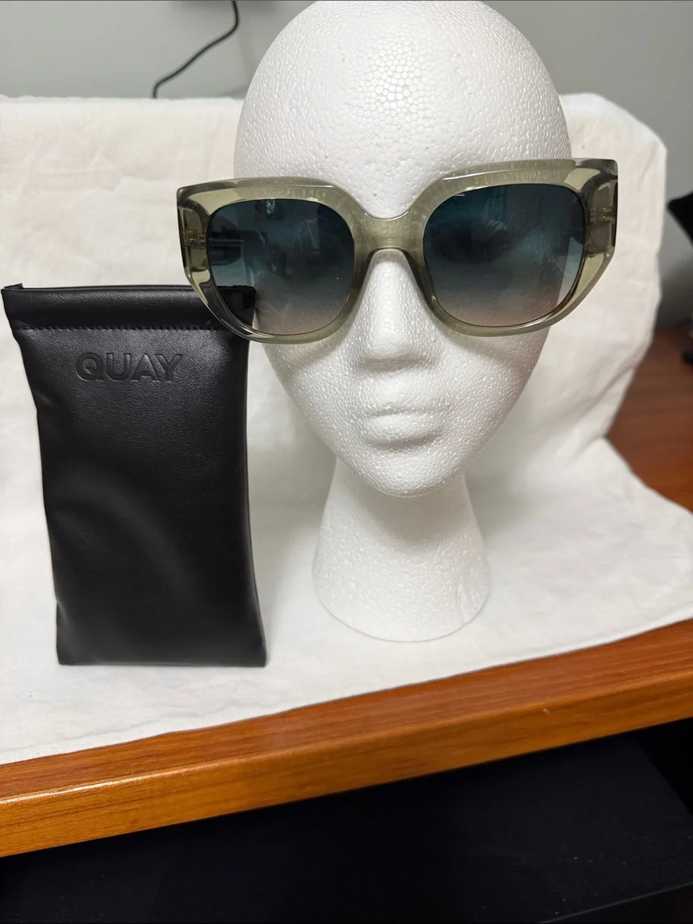Quay Australia Olive Translucent Frame Sunglasses with Blue Gradient Lenses